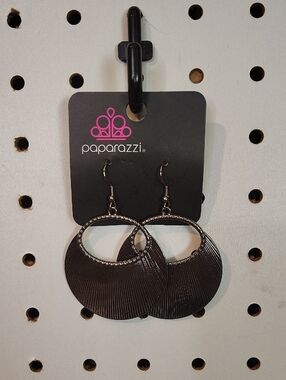 paparazzi Black Textured Fan Hoop Earrings